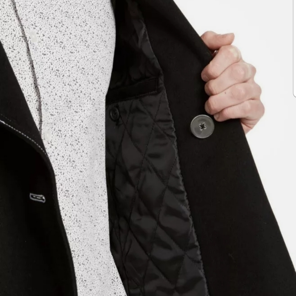 INC Men's Contrast Top Stitch Pea Coat, Black,